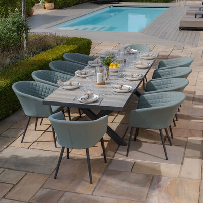 Maze - Vienna 6 - 10 Seat Extending Rectangular Dining Table with Charcoal Frame and 10 Ambition Sage Green Outdoor Fabric Dining Chairs product image