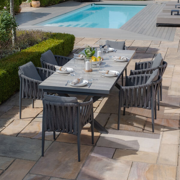Maze - Vienna 6 - 10 Seat Extending Rectangular Dining Table with Charcoal Frame and 10 Milan Charcoal Rope Weave Dining Chairs product image