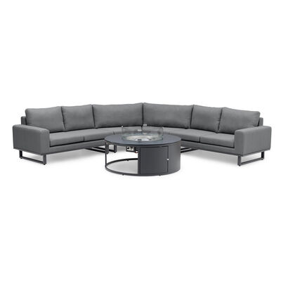 Maze - Outdoor Fabric Ethos Grande Corner Sofa Set with Round Fire Pit Table - Flanelle product image