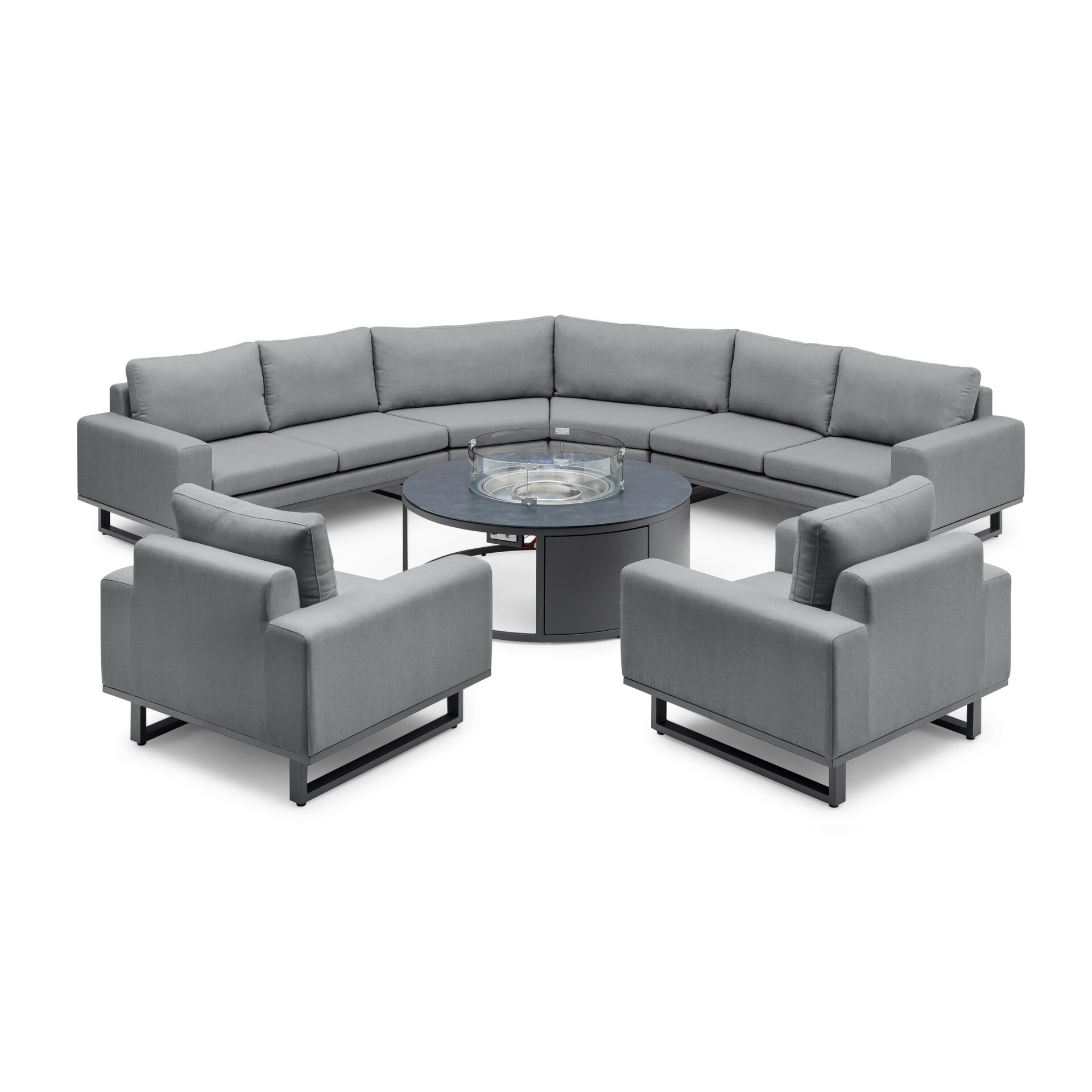 Maze - Outdoor Fabric Ethos Grande Corner Sofa Set & 2 Armchairs with Round Fire Pit Table - Flanelle product image