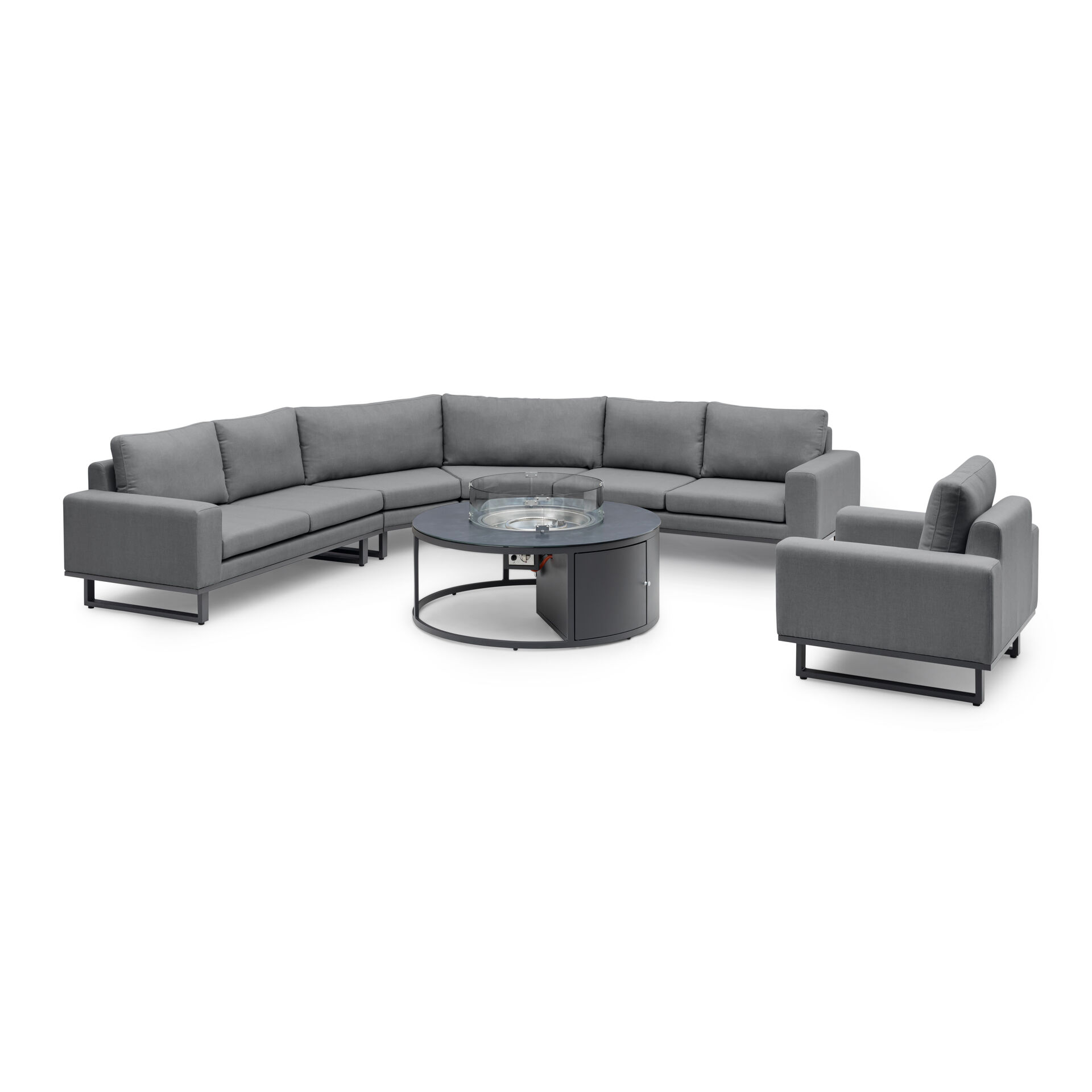 Maze - Outdoor Fabric Ethos Grande Corner Sofa Set & Armchair with Round Fire Pit Table - Flanelle product image