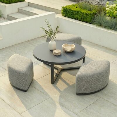 Maze Round Coffee Table With x3 Footstools - Zinc Grey