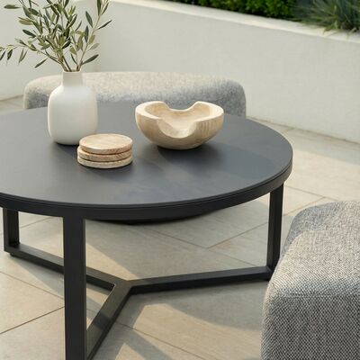 Maze Round Coffee Table With x3 Footstools - Zinc Grey