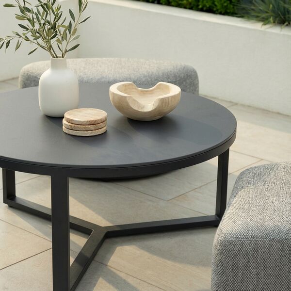 Maze Round Coffee Table With x3 Footstools - Zinc Grey
