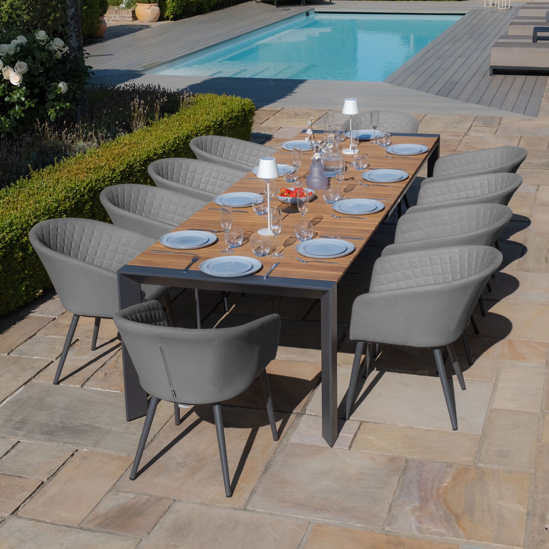Maze - Jakarta 6 - 10 Seat Rectangular Extending Teak Dining Table with Grey Aluminium Frame product image