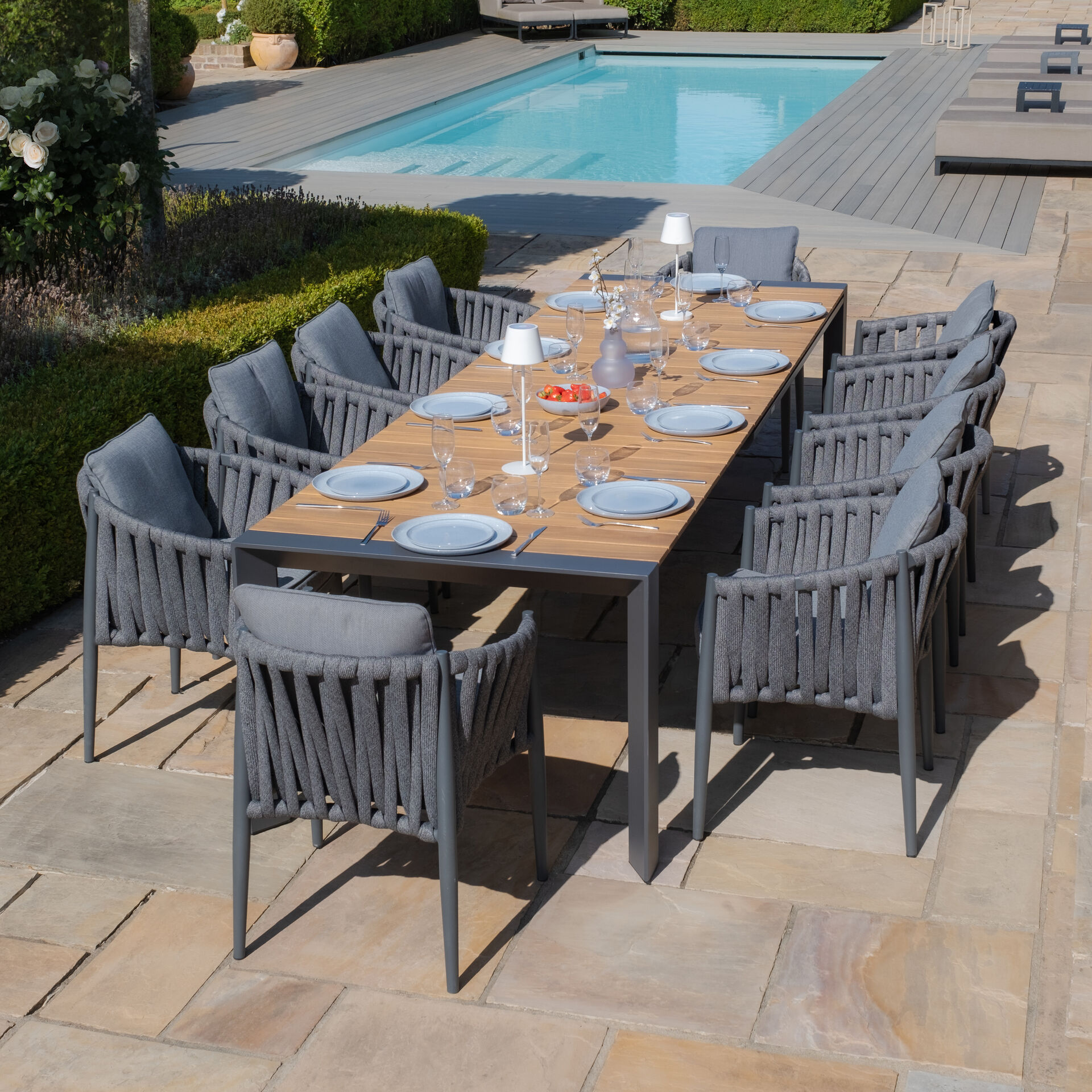 Maze - Jakarta 6 - 10 Seat Rectangular Extending Teak Dining Table with Grey Aluminium Frame product image