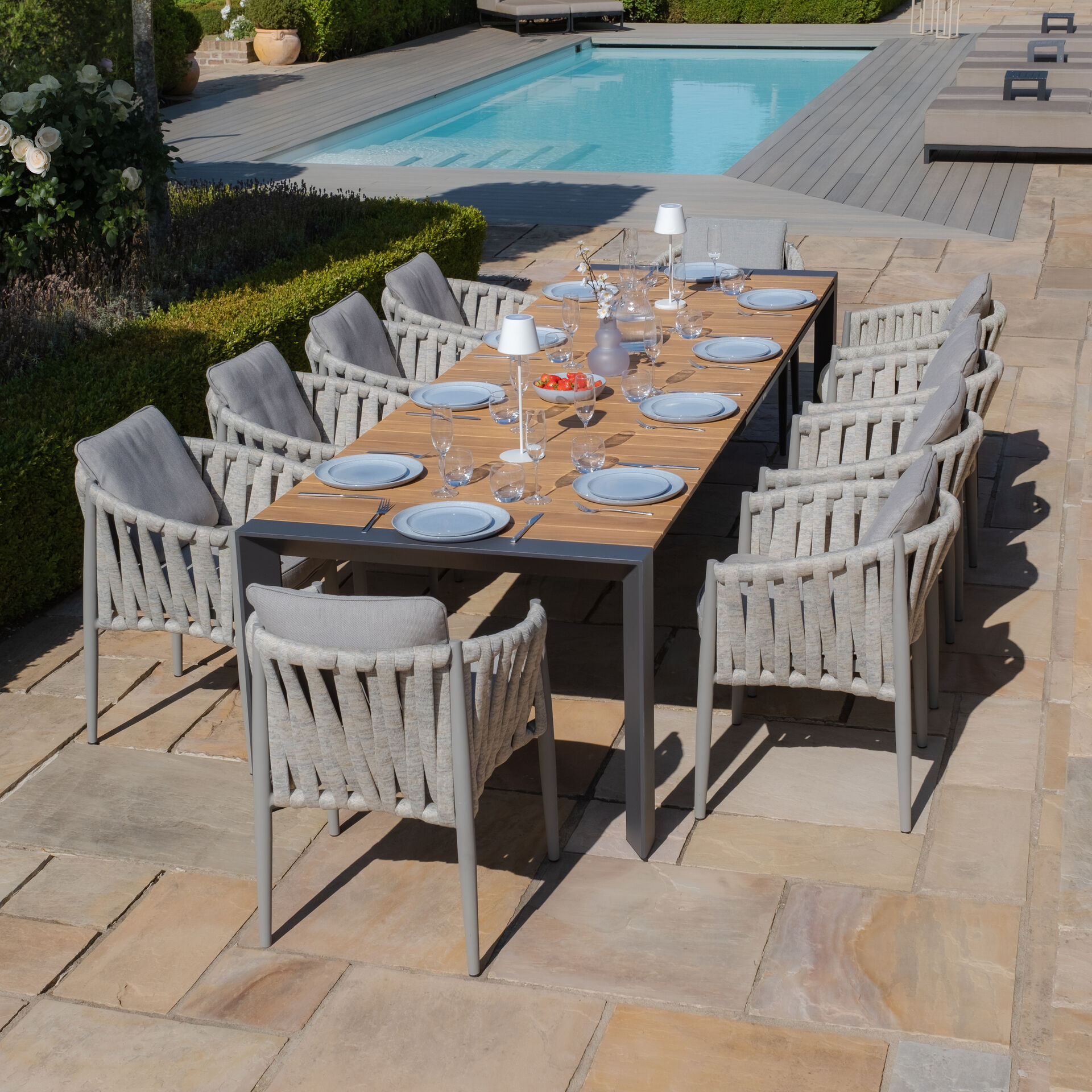 Maze - Jakarta 6 - 10 Seat Rectangular Extending Teak Dining Table with Grey Aluminium Frame product image