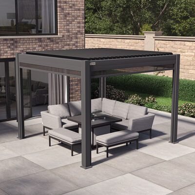 Maze - Jupiter 3m x 3m Aluminium Pergola Frame & Manual Operated Galvanised Steel Roof Louvres - Grey product image