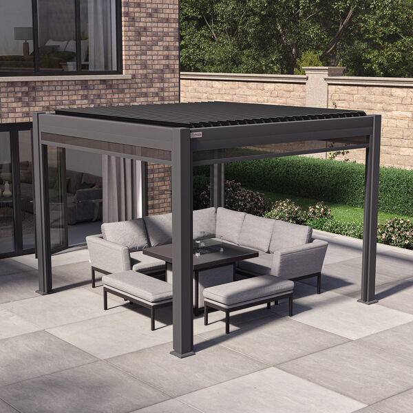 Maze - Jupiter 3m x 3m Aluminium Pergola Frame & Manual Operated Galvanised Steel Roof Louvres - Grey product image