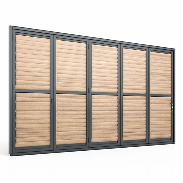 Maze - Eden Pergola Bi Folding Louvre Door fits within 4m - Wood Effect product image