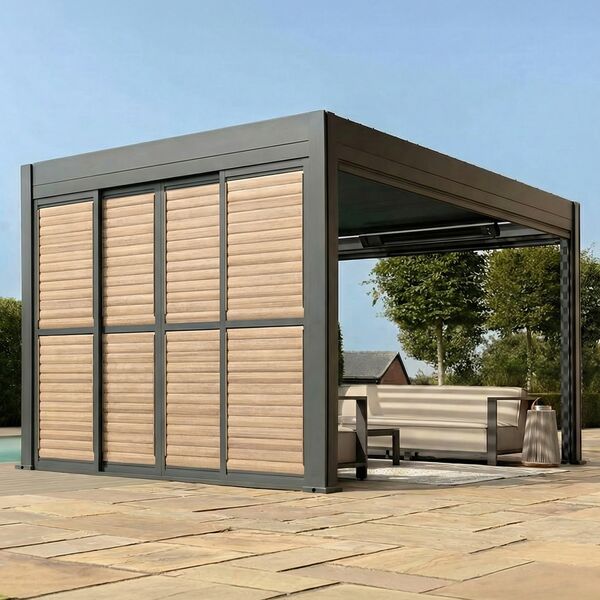 Eden Pergola Wood Effect Sliding Louvre Panel Door 262x222 (Right Hand)