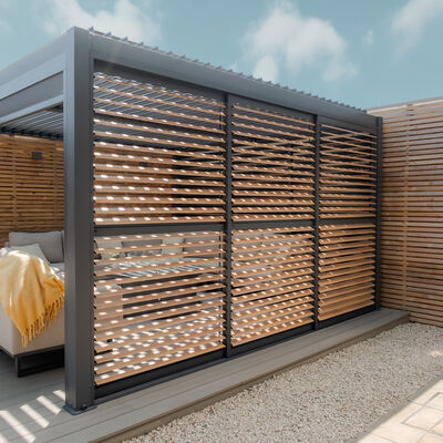 Maze - Como Pergola Sliding Wood Effect Louvre Panel Door (370 x 218cm) - fits within 4m product image