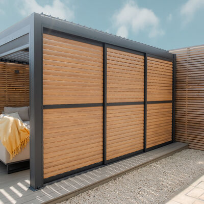 Maze - Como Pergola Sliding Wood Effect Louvre Panel Door (370 x 218cm) - fits within 4m product image