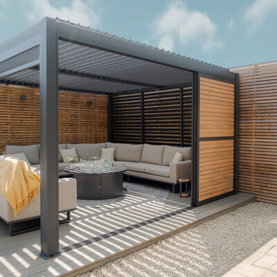 Maze - Como Pergola Sliding Wood Effect Louvre Panel Door (370 x 218cm) - fits within 4m product image