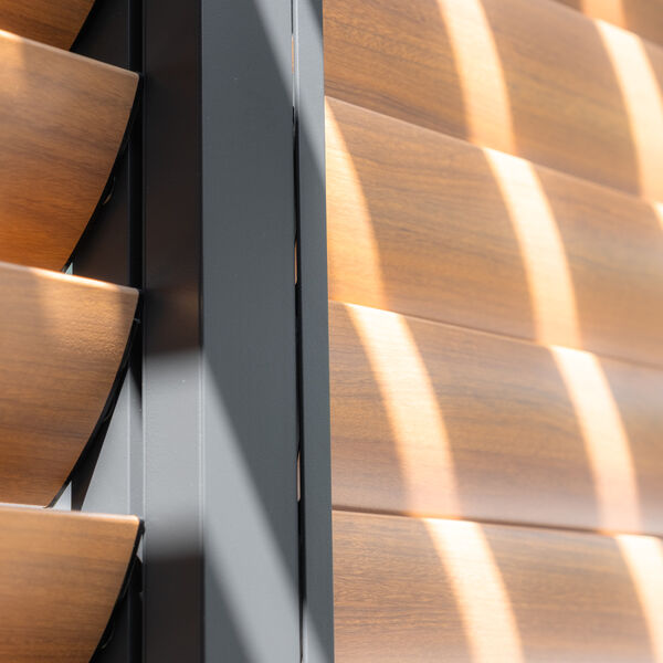 Maze - Como Pergola Sliding Wood Effect Louvre Panel Door (370 x 218cm) - fits within 4m product image