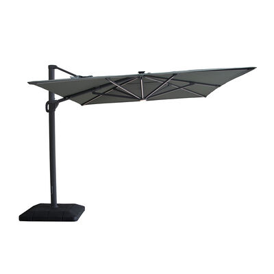 Maze - Aramis Solar LED 3m x 4m Rectangular Rotating Cantilever Parasol with Base - Oil Green product image