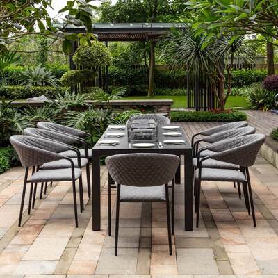 Maze - Outdoor Fabric Pebble 8 Seat Rectangular Dining Set with Fire Pit Table - Flanelle product image