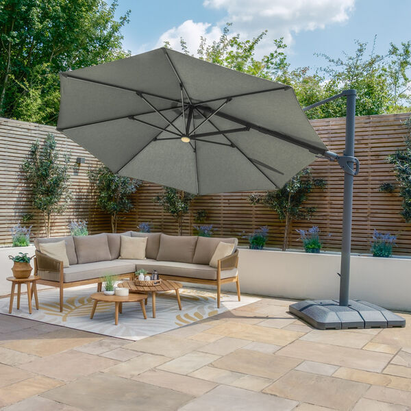 Maze - Aramis Solar LED 3.5m Round Rotating Cantilever Parasol with Base - Oil Green product image