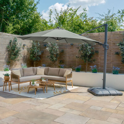 Maze - Aramis Solar LED 3.5m Round Rotating Cantilever Parasol with Base - Oil Green product image