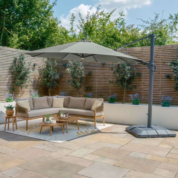 Maze - Aramis Solar LED 3.5m Round Rotating Cantilever Parasol with Base - Oil Green product image