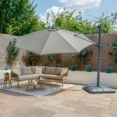 Maze - Aramis Solar LED 3.5m Round Rotating Cantilever Parasol with Base - Oil Green product image