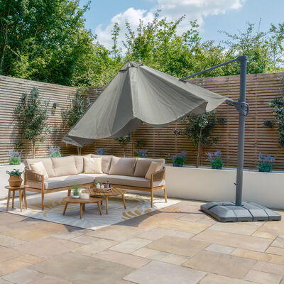 Maze - Aramis Solar LED 3.5m Round Rotating Cantilever Parasol with Base - Oil Green product image