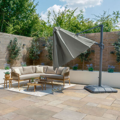 Maze - Aramis Solar LED 3.5m Round Rotating Cantilever Parasol with Base - Oil Green product image
