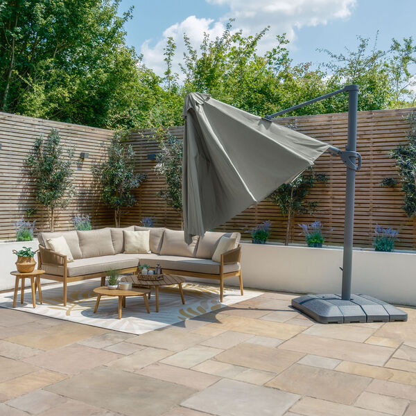Maze - Aramis Solar LED 3.5m Round Rotating Cantilever Parasol with Base - Oil Green product image