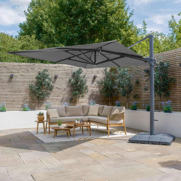Maze - Aramis Solar LED 3m x 4m Rectangular Rotating Cantilever Parasol with Base - Charcoal Grey product image
