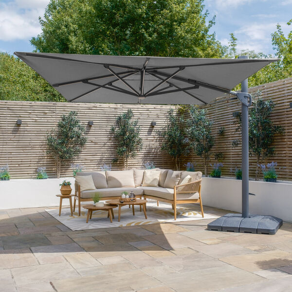 Maze - Aramis Solar LED 3m x 4m Rectangular Rotating Cantilever Parasol with Base - Charcoal Grey product image