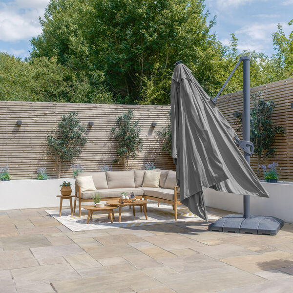 Maze - Aramis Solar LED 3m x 4m Rectangular Rotating Cantilever Parasol with Base - Charcoal Grey product image