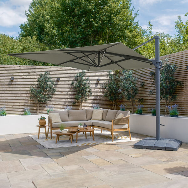 Maze - Aramis Solar LED 3m x 4m Rectangular Rotating Cantilever Parasol with Base - Oil Green product image