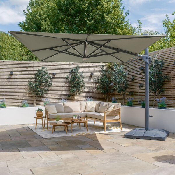 Maze - Aramis Solar LED 3m x 4m Rectangular Rotating Cantilever Parasol with Base - Oil Green product image