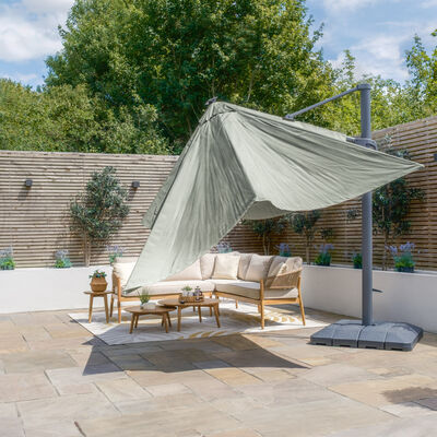Maze - Aramis Solar LED 3m x 4m Rectangular Rotating Cantilever Parasol with Base - Oil Green product image