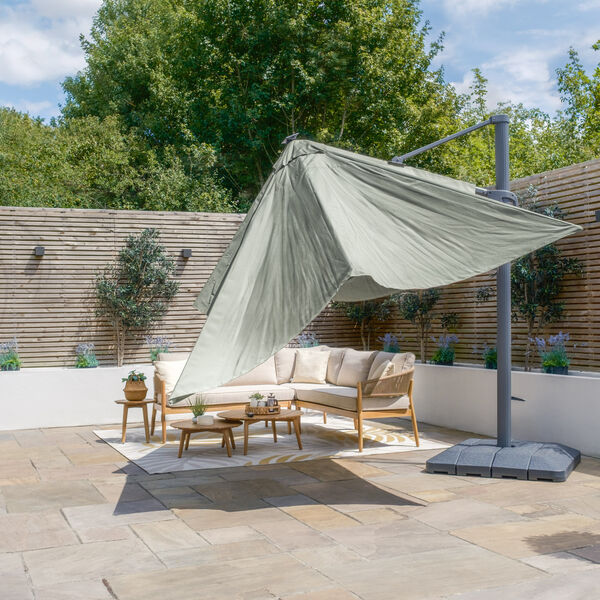 Maze - Aramis Solar LED 3m x 4m Rectangular Rotating Cantilever Parasol with Base - Oil Green product image