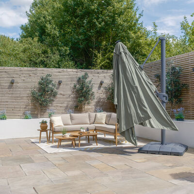 Maze - Aramis Solar LED 3m x 4m Rectangular Rotating Cantilever Parasol with Base - Oil Green product image