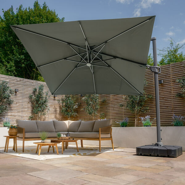 Maze - Apollo Solar LED 3m x 3m Square Rotating Cantilever Parasol with Base - Oil Green product image