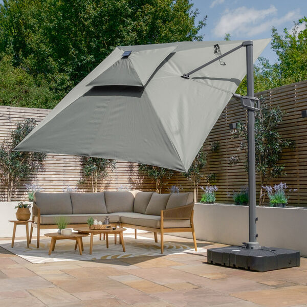 Maze - Apollo Solar LED 3m x 3m Square Rotating Cantilever Parasol with Base - Oil Green product image