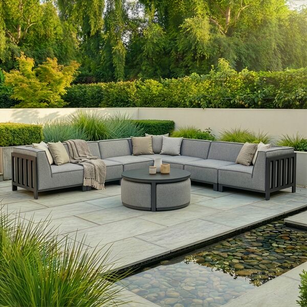 Ibiza Large Corner Sofa Set With Round Coffee Table - Zinc Grey