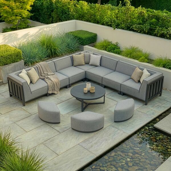 Ibiza Large Corner Sofa Set With Round Coffee Table - Zinc Grey