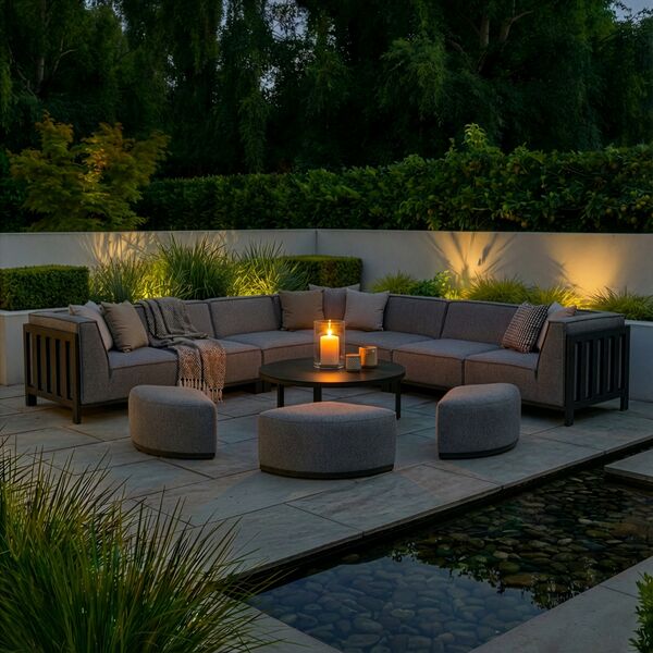 Ibiza Large Corner Sofa Set With Round Coffee Table - Zinc Grey