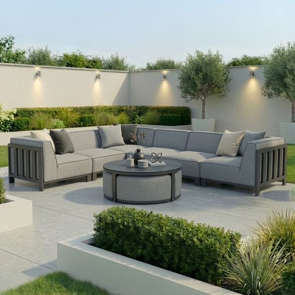 Ibiza Medium Corner Sofa Set With Round Coffee Table - Zinc Grey