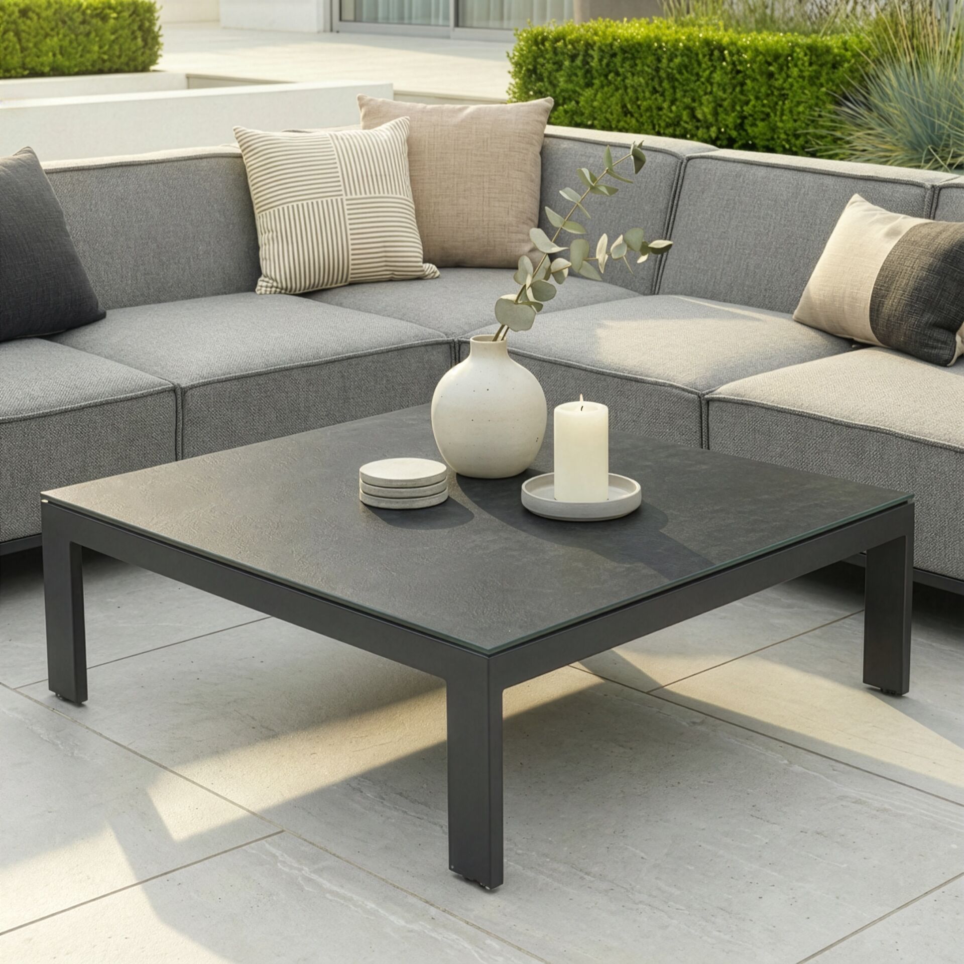 Ibiza Medium Corner Sofa Set With Square Coffee Table - Zinc Grey