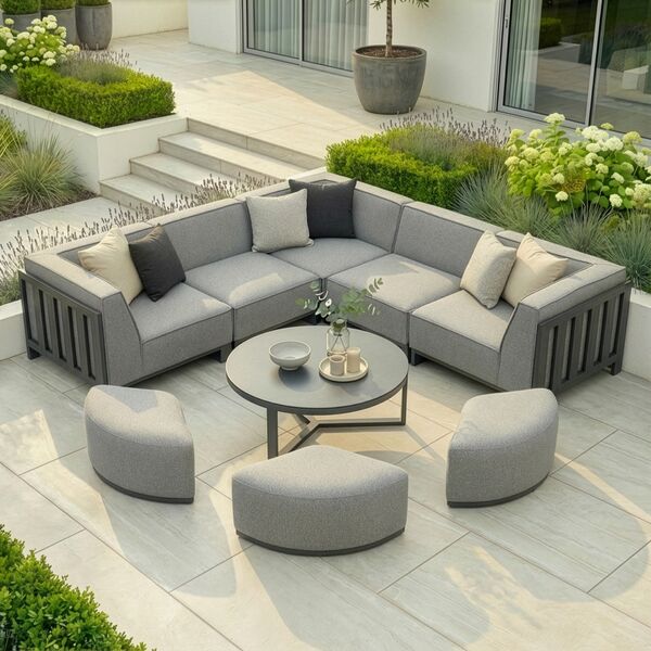 Ibiza Small Corner Sofa Set With Round Coffee Table - Zinc Grey