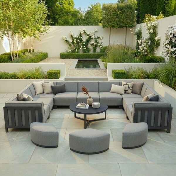 Ibiza U Shape Sofa Set With Round Coffee Table - Zinc Grey