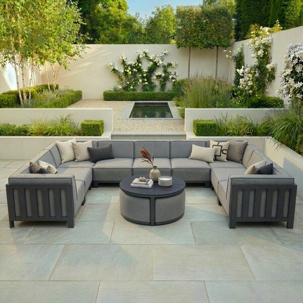 Ibiza U Shape Sofa Set With Round Coffee Table - Zinc Grey