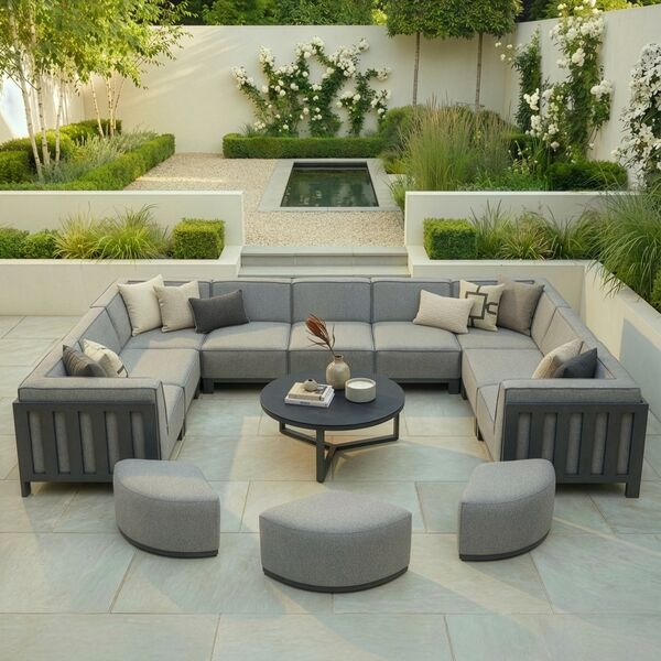 Ibiza U Shape Sofa Set With Round Coffee Table - Zinc Grey