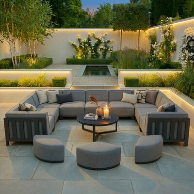 Ibiza U Shape Sofa Set With Round Coffee Table - Zinc Grey