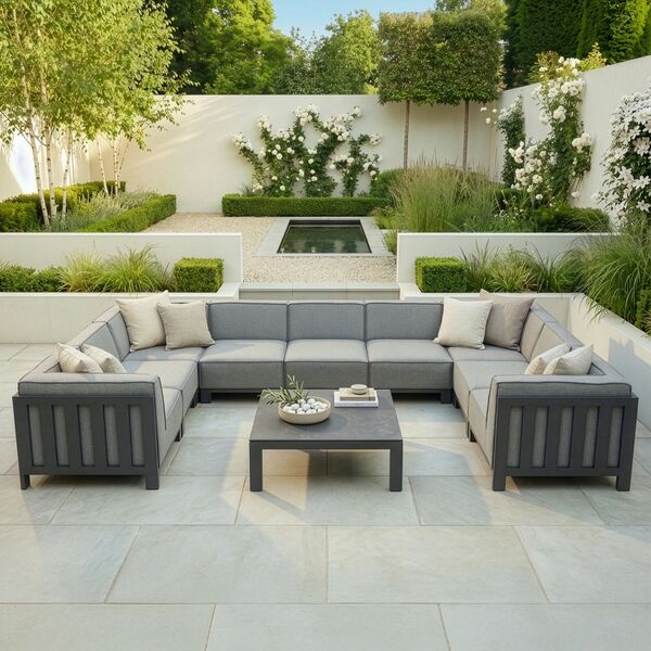 Ibiza U Shape Sofa Set With Square Coffee Table - Zinc Grey