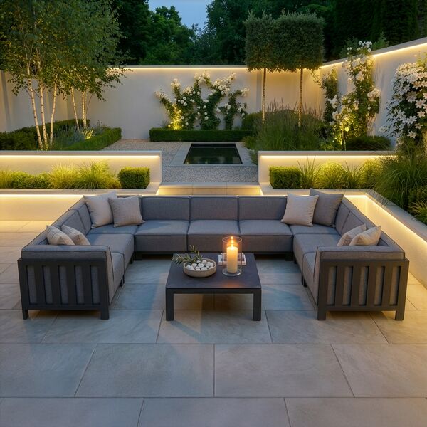 Ibiza U Shape Sofa Set With Square Coffee Table - Zinc Grey